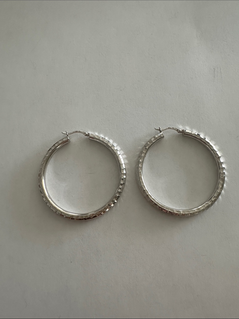 Sterling Silver 925 Textured Hoop Earrings - Very lightweight for comfort